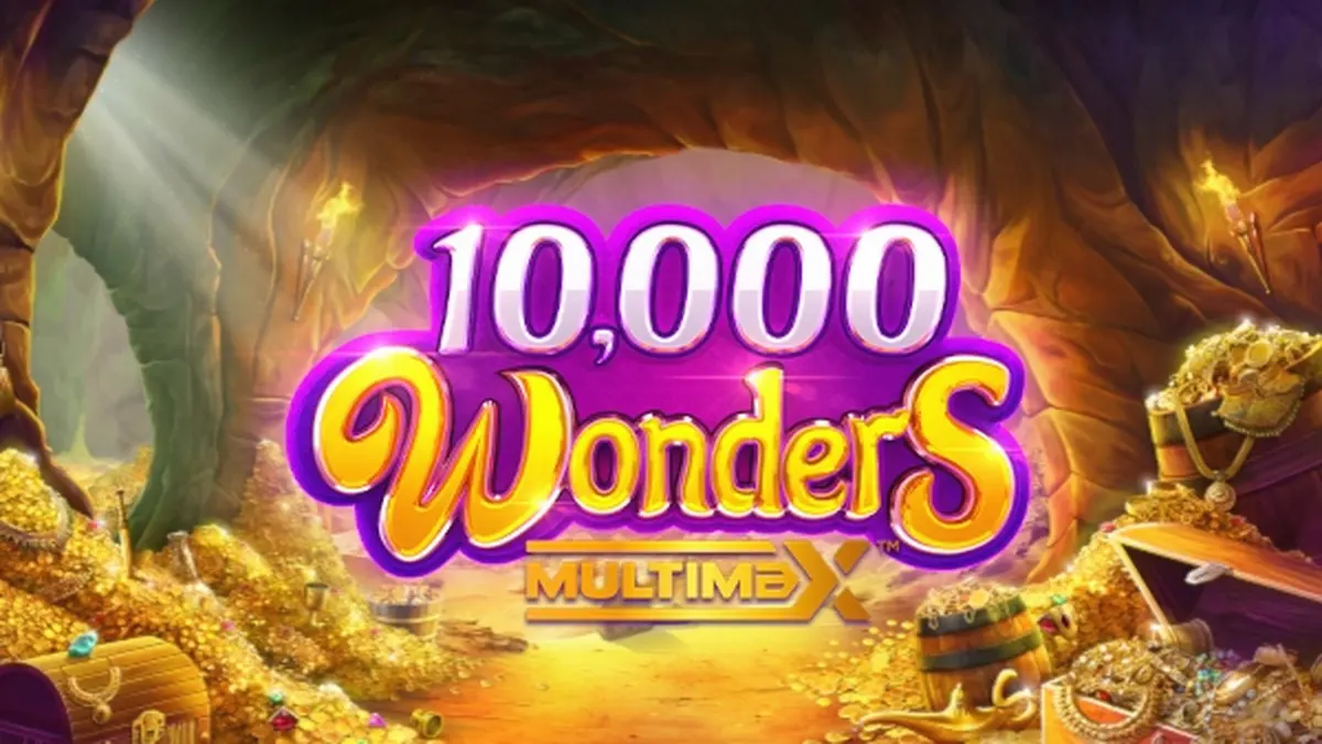 Interface visual do jogo 10,000 Wonders Multimax com elementos temáticos
